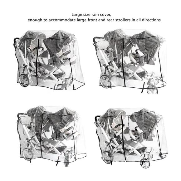 Ezkindheit Double Stroller Rain Cover Universal Tandem Twin Waterproof - Picture 4 of 9